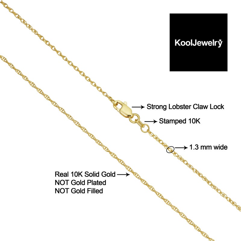 Kooljewelry Womens Classic Rope Chain - 10k Yellow Gold Barely-There Necklace, Thin Lightweight - Image 2